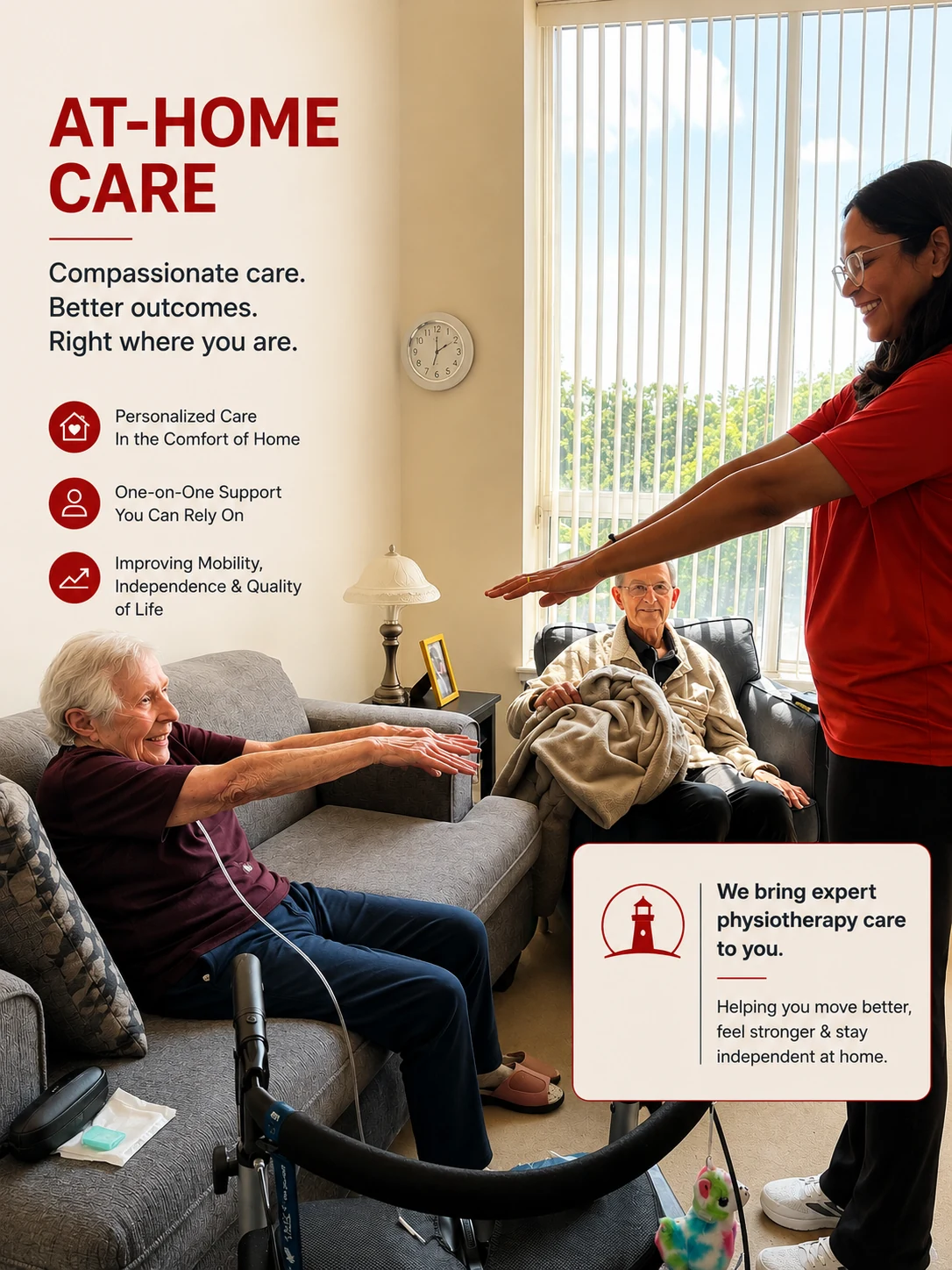 A Bronte Harbour therapist guiding seniors through at-home physiotherapy exercises